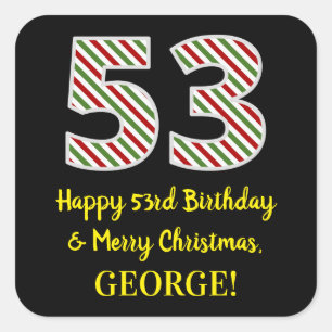 Sticker Carré Joyeux 53e anniversaire & Joyeux Noël, Nom personn
