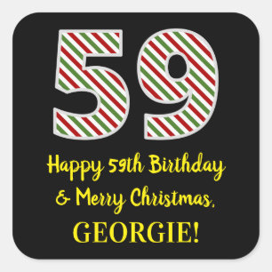 Sticker Carré Joyeux 59e anniversaire & Joyeux Noël, Nom personn