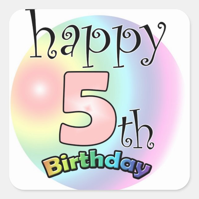Sticker Carré Joyeux 5e anniversaire (roze) (Devant)