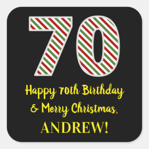 Sticker Carré Joyeux 70e anniversaire & Joyeux Noël, Nom personn