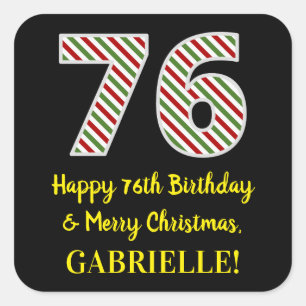 Sticker Carré Joyeux 76e anniversaire & Joyeux Noël, Nom personn