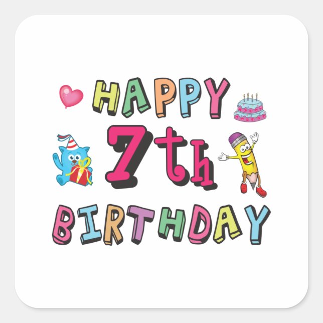 Sticker Carré Joyeux 7e anniversaire 7 ans souhaits (Devant)