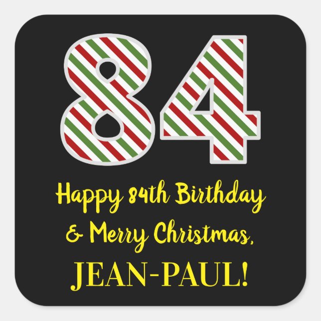 Sticker Carré Joyeux 84e anniversaire & Joyeux Noël, Nom personn (Devant)