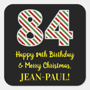 Sticker Carré Joyeux 84e anniversaire & Joyeux Noël, Nom personn