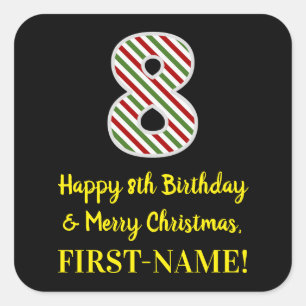 Sticker Carré Joyeux 8e anniversaire & Joyeux Noël, Nom personna