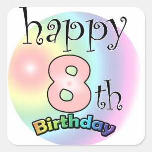 Sticker Carré Joyeux 8e anniversaire (roze)