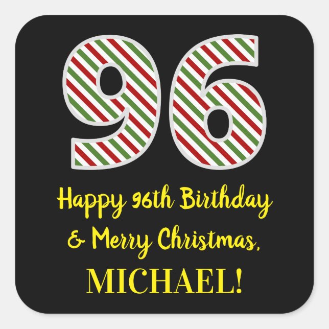 Sticker Carré Joyeux 96e anniversaire & Joyeux Noël, Nom personn (Devant)