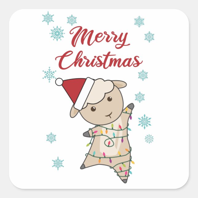 Sticker Carré Joyeux agneau de Noël Mouton de neige Mouton d'hiv (Devant)