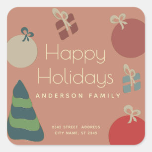 Sticker Carré Joyeux amusant ornements colorés cadeaux de vacanc