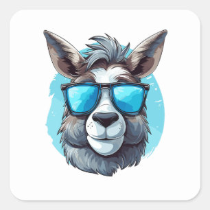 Sticker Carré Joyeux âne avec lunettes de soleil sur un Arrière