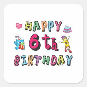 Sticker Carré Joyeux anniversaire 6 ans d'anniversaire