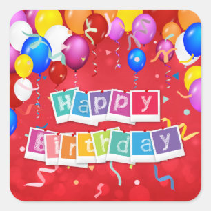 Sticker Carré Joyeux Anniversaire, Amusant et Festif,