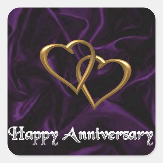Sticker Carré Joyeux anniversaire - Bagues d'or sur violet (Devant)