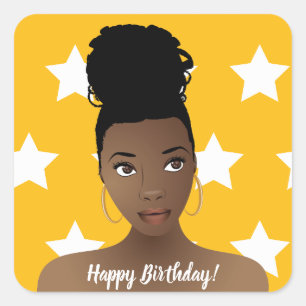 Sticker Carré Joyeux anniversaire ! Beauté naturelle, Étoiles bl