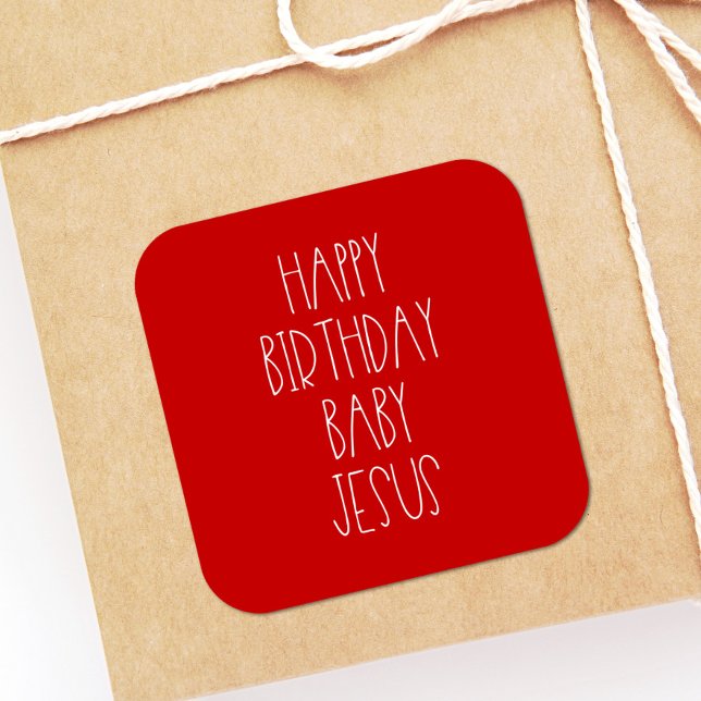 Sticker Carré Joyeux anniversaire Bébé Jésus Rouge (Créateur téléchargé)