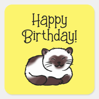 Sticker Carré Joyeux anniversaire ! (chat siamois)