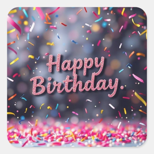 Sticker Carré Joyeux Anniversaire Colorful Confetti & Sweets (Devant)