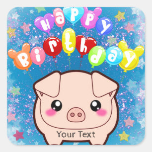 Sticker Carré Joyeux Anniversaire Colorful Pig Custom