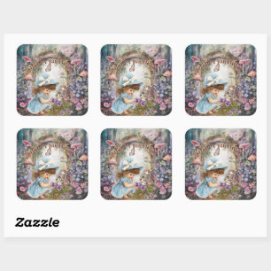Sticker Carré Joyeux Anniversaire Contes de Fées Fille Vintage 