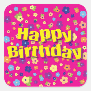 Sticker Carré Joyeux anniversaire dans l'autocollant de fleurs