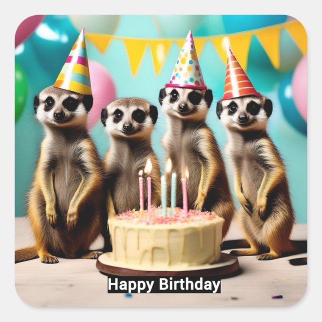 Sticker Carré Joyeux anniversaire de Meerkat, (Devant)