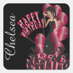 Sticker Carré Joyeux anniversaire Diva Girl Nom do-it-yourself