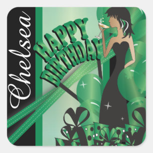 Sticker Carré Joyeux anniversaire Diva Girl   Nom do-it-yourself