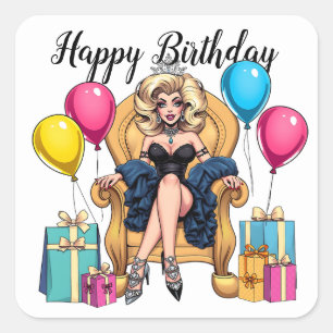Sticker Carré Joyeux Anniversaire Drag Queen