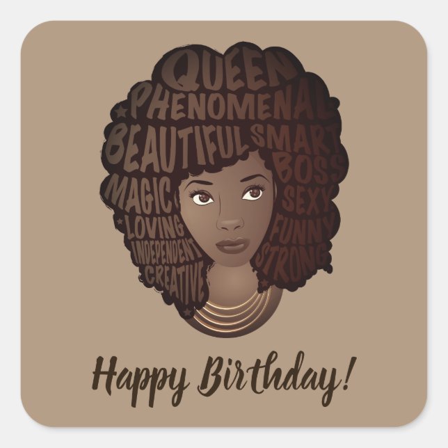 Sticker Carré Joyeux anniversaire ! Encourager les femmes noires (Devant)
