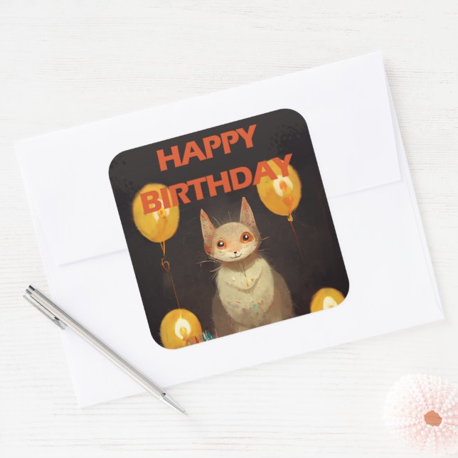 Sticker Carré Joyeux anniversaire ! - fête du chat (Enveloppe)