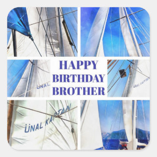 Sticker Carré Joyeux Anniversaire Frère Artistique Voiles Blanch