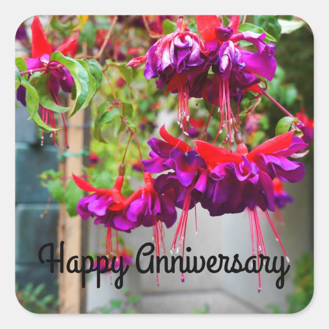 Sticker Carré Joyeux Anniversaire Fuchsia rouge & violet #1 Stic (Devant)