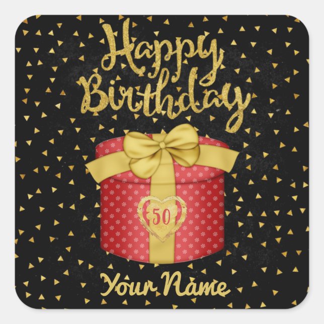 Sticker Carré Joyeux Anniversaire Gold Black Custom (Devant)