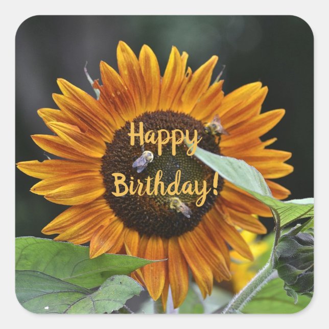 Sticker Carré Joyeux Anniversaire Golden Tournesol (Devant)