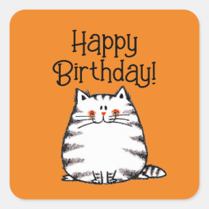 Sticker Carré Joyeux anniversaire ! (gros chat)