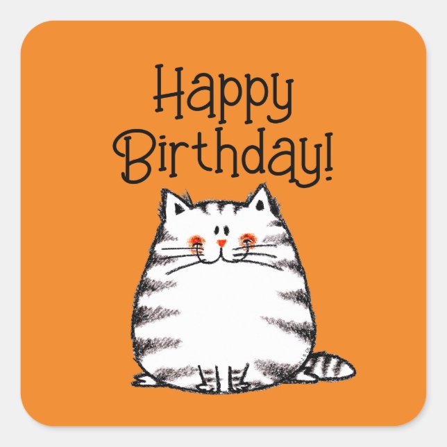 Sticker Carré Joyeux anniversaire ! (gros chat) (Devant)