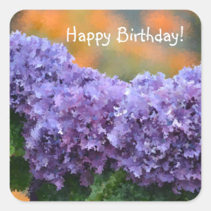 Sticker Carré Joyeux Anniversaire Impressionniste Purple Hydrang