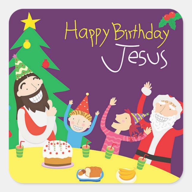 Sticker Carré Joyeux anniversaire Jésus Noël (Devant)