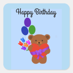 Sticker Carré Joyeux Anniversaire mignon Ours En Conflit #3 Stic