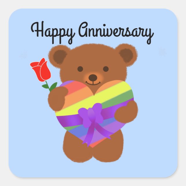 Sticker Carré Joyeux Anniversaire Mignonne Ours En Feux #2 Stick (Devant)