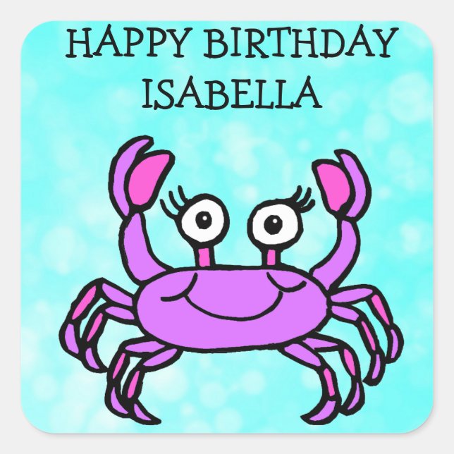 Sticker Carré Joyeux anniversaire personnalisé Crabe pourpre (Devant)