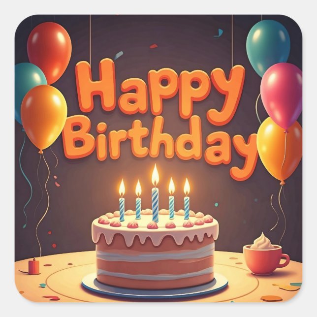Sticker Carré Joyeux anniversaire pour les enfants - Ballons col (Devant)