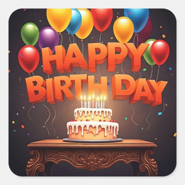 Sticker Carré Joyeux anniversaire pour les enfants - Ballons col (Devant)