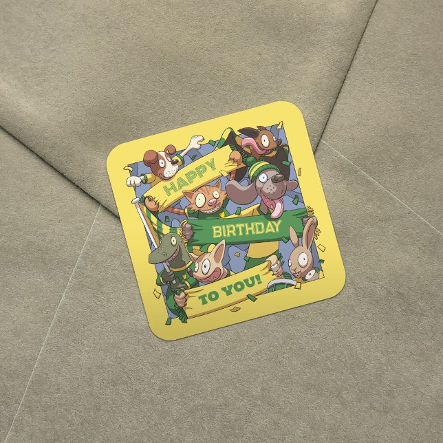 Sticker Carré Joyeux Anniversaire Pour Vous Animaux Fans Jaune & (Créateur téléchargé)