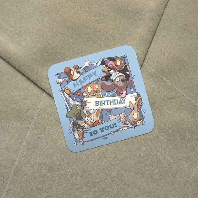 Sticker Carré Joyeux Anniversaire Pour Vous Ventilateurs Animaux (Créateur téléchargé)