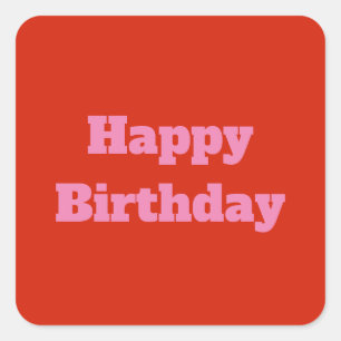 Sticker Carré Joyeux Anniversaire rose orange personnalisé color