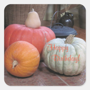 Sticker Carré Joyeux Anniversaire Thème d'automne