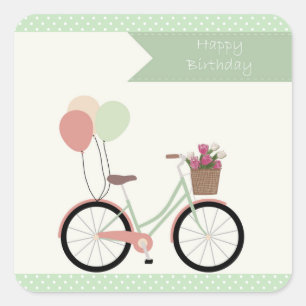 Sticker Carré Joyeux anniversaire vélo