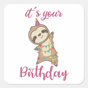 Sticker Carré Joyeux Anniversaire Vous Souhaite Sloth Mignonne