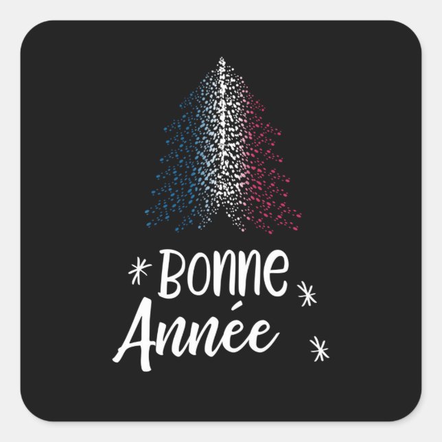 Sticker Carré Joyeux arbre de Noël du Nouvel An avec drapeau fra (Devant)